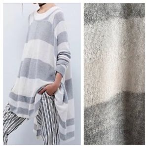 Free People Gray White Stripe Alpaca Lafayette Stripe Poncho Oversized Sweater